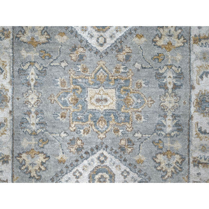2'7"X6' Flannel Gray Karajeh Geometric Design Hand Knotted Shiny Wool Rug