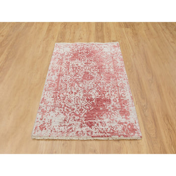 3'X5' Wool And Silk Pink Broken Farsian Design Hand Knotted Oriental Rug