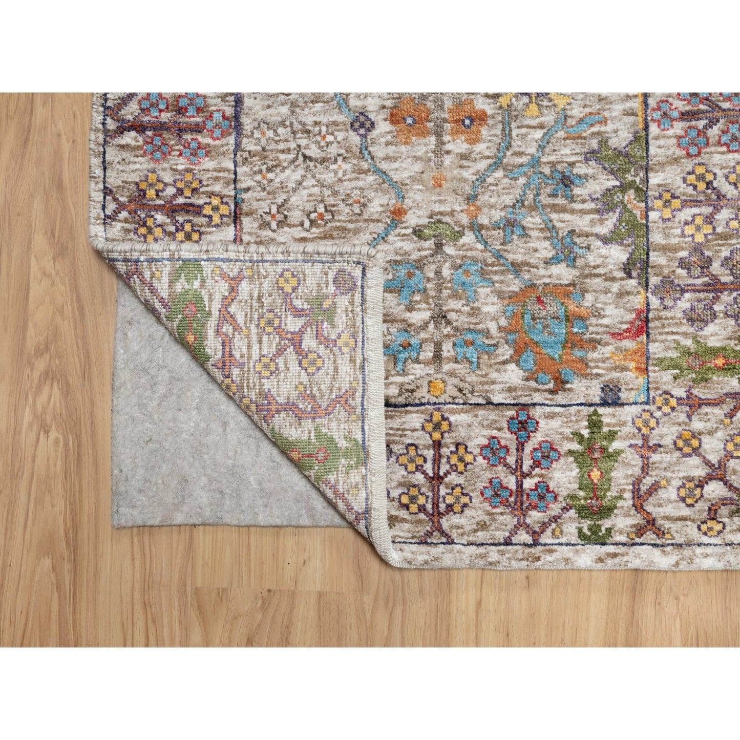 2'6"X23'10" Beige Wool And Silk Hand Knotted Vase Design Xl Runner Rug