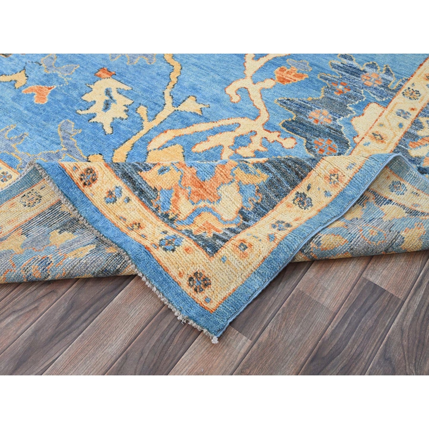 9'4"X12'4" Norse Blue Pure Wool Densely Woven Hand Knotted Oriental Rug