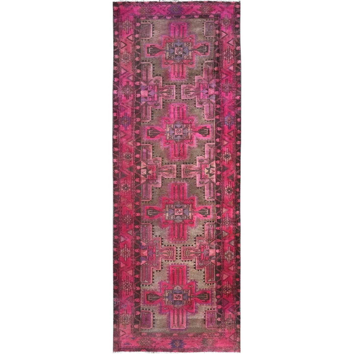 3'4"X9'8" Pink Old Northwest Zoroastrian Hand Knotted Wide Runner Rug