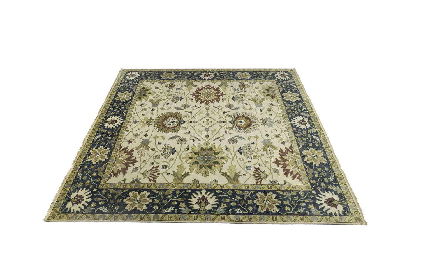 10X10 Ft Square Handmade Cream Floral Chobi