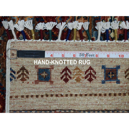 2'7"X9' Ivory Khorjin Design Runner Super Kazak Handknotted Pure Wool Rug