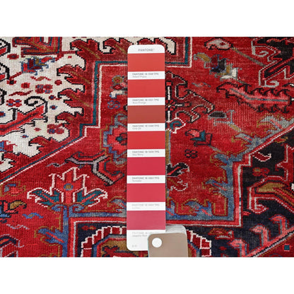 8'9"X10'4" Ruby Red Vintage Zoroastrian Heris 100% Wool Hand Knotted Rug