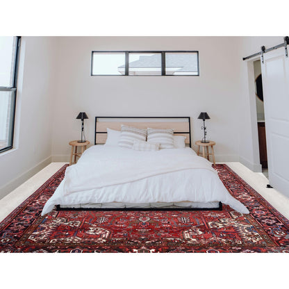 8'10"X11'10" Blush Red Vintage Zoroastrian Heris All Wool Hand Knotted Rug