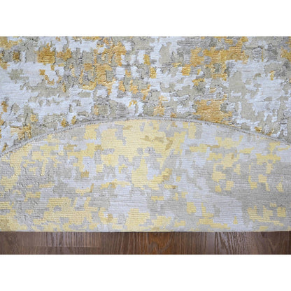 6'X6' Beige-Gold Wool And Silk Abstract Design Hand Knotted Round Rug