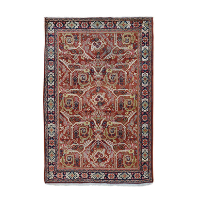 4'1"X6'7" Red Antique Mahal Exc Condition Fine Hand Knotted Oriental Rug