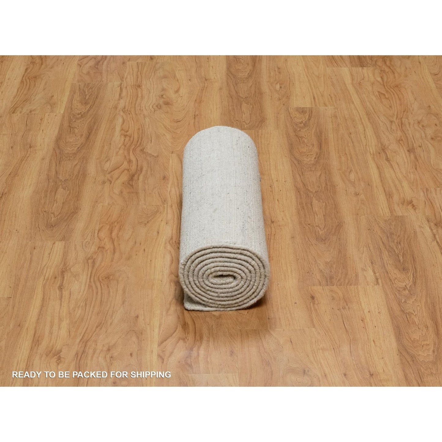 2'5"X10' Ivory Hand Loomed Vertical Stripe Design Natural Wool Runner Rug