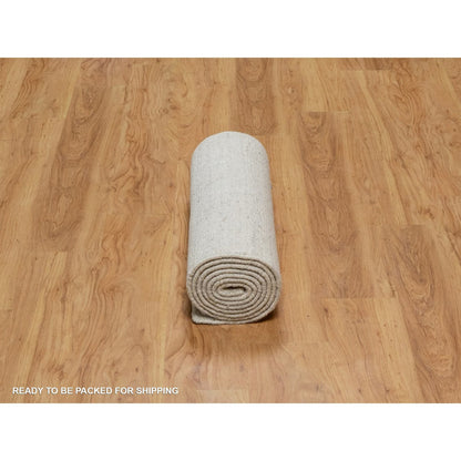 2'5"X10' Ivory Hand Loomed Vertical Stripe Design Natural Wool Runner Rug