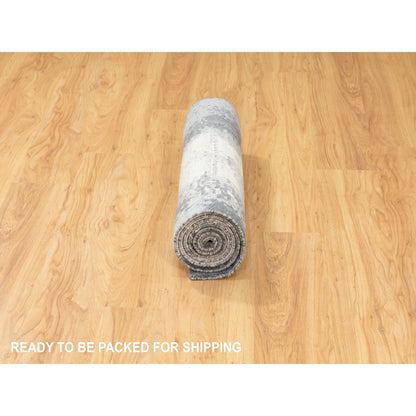 2'5"X8' Charcoal Black Abstract Design Wool-Silk Hand Knotted Runner Rug
