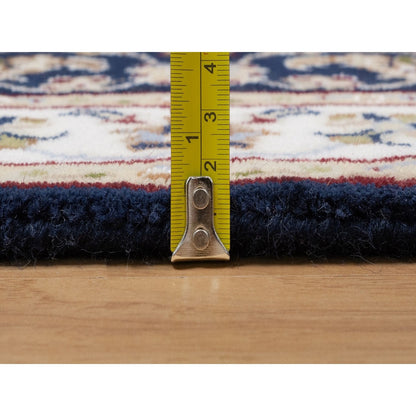 2'1"X3'2" Navy Nain Medallion Design Wool And Silk Hand Knotted Mat Rug