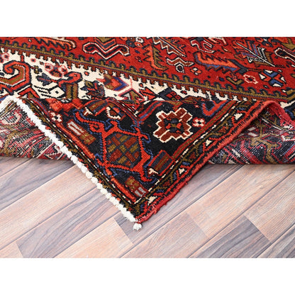 7'10"X11' Rich Red Hand Knotted Vintage Zoroastrian Heris Pure Wool Rug