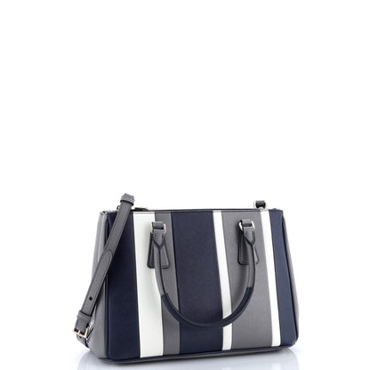 Prada Double Zip Lux Tote Striped Saffiano Leather Small