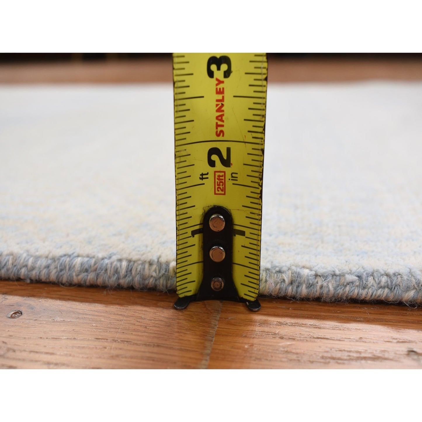 2'8"X9'5" Blue Hand Knotted Grass Design Gabbeh Wool And Silk Runner Rug