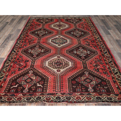 5'2"X7'10" Blush Red Vintage Zoroastrian Sheeraz Hand Knotted Pure Wool Rug
