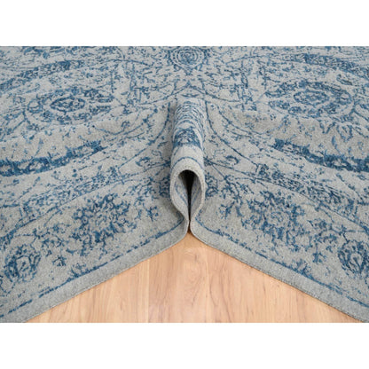 10'X10' Gray Fine Jacquard Wool And Silk Hand Loomed Square Rug