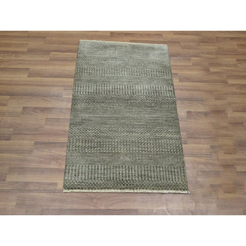 2'X3' Cedar Brown Hand Knotted Wool With Silk Modern Grass Design Mat Rug