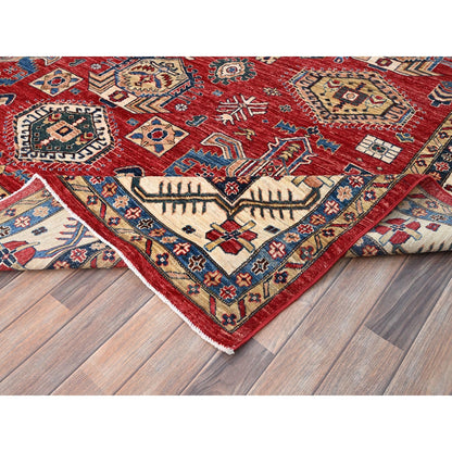 8'8"X11'10" Heirloom Red Hand Knotted Pure Wool Super Kazak Oriental Rug