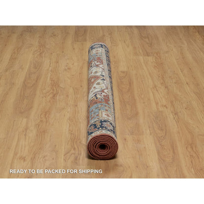 6'3"X9'1" Red Antiqued Heris Recreation Hand Knotted New Zealand Wool Rug