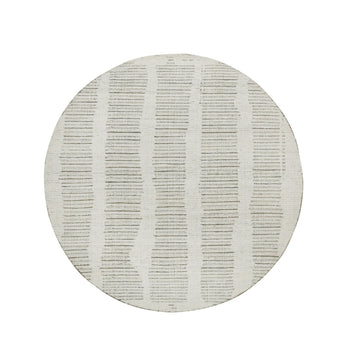 5'X5' Ivory Wool Rug Flat Weave With Textured Pile Hand Woven Round