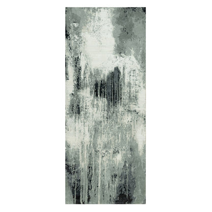 4'X10' Shadow Black Hand Knotted Abstract Wool And Silk Wide Runner Rug