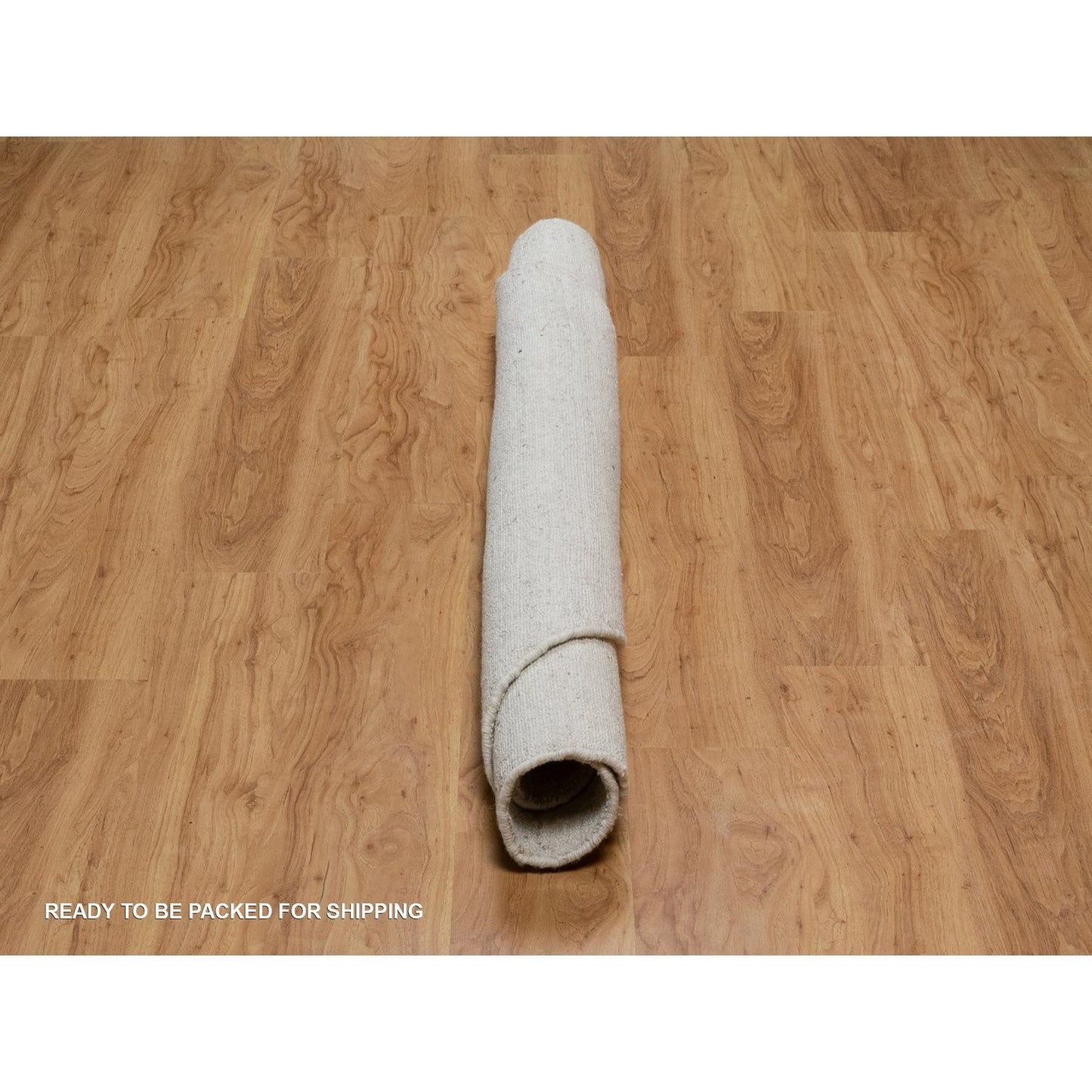 6'X6' Ivory Vertical Stripes Design Natural Wool Hand Loomed Round Rug