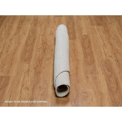 6'X6' Ivory Vertical Stripes Design Natural Wool Hand Loomed Round Rug