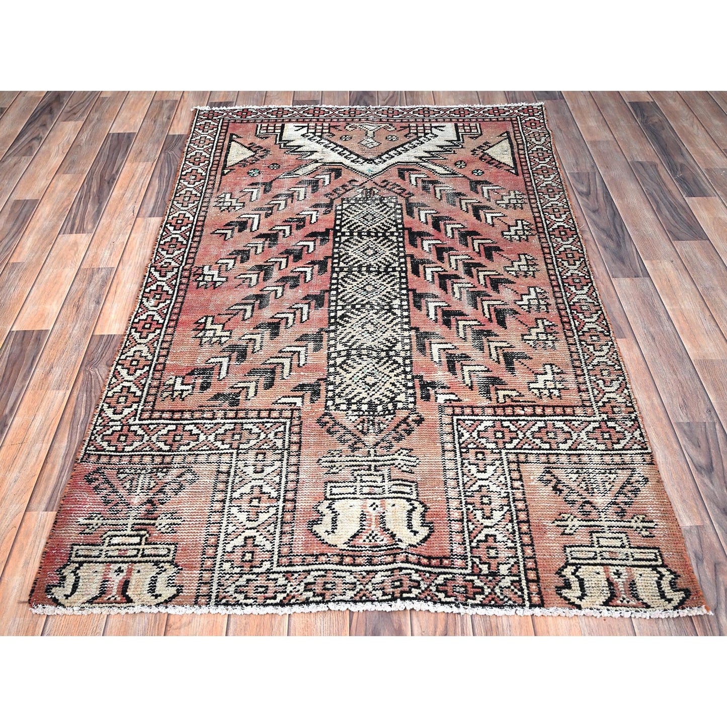 3'7"X6' Brown Hand Knotted Vibrant Wool Rug Oriental Rug