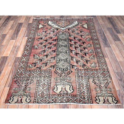 3'7"X6' Brown Hand Knotted Vibrant Wool Rug Oriental Rug