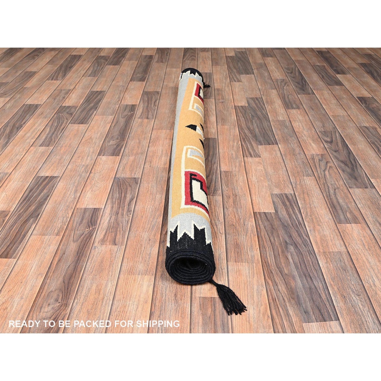 5'2"X7' Peach Color American Indian Design Rug Flat Weave Hand Woven Wool