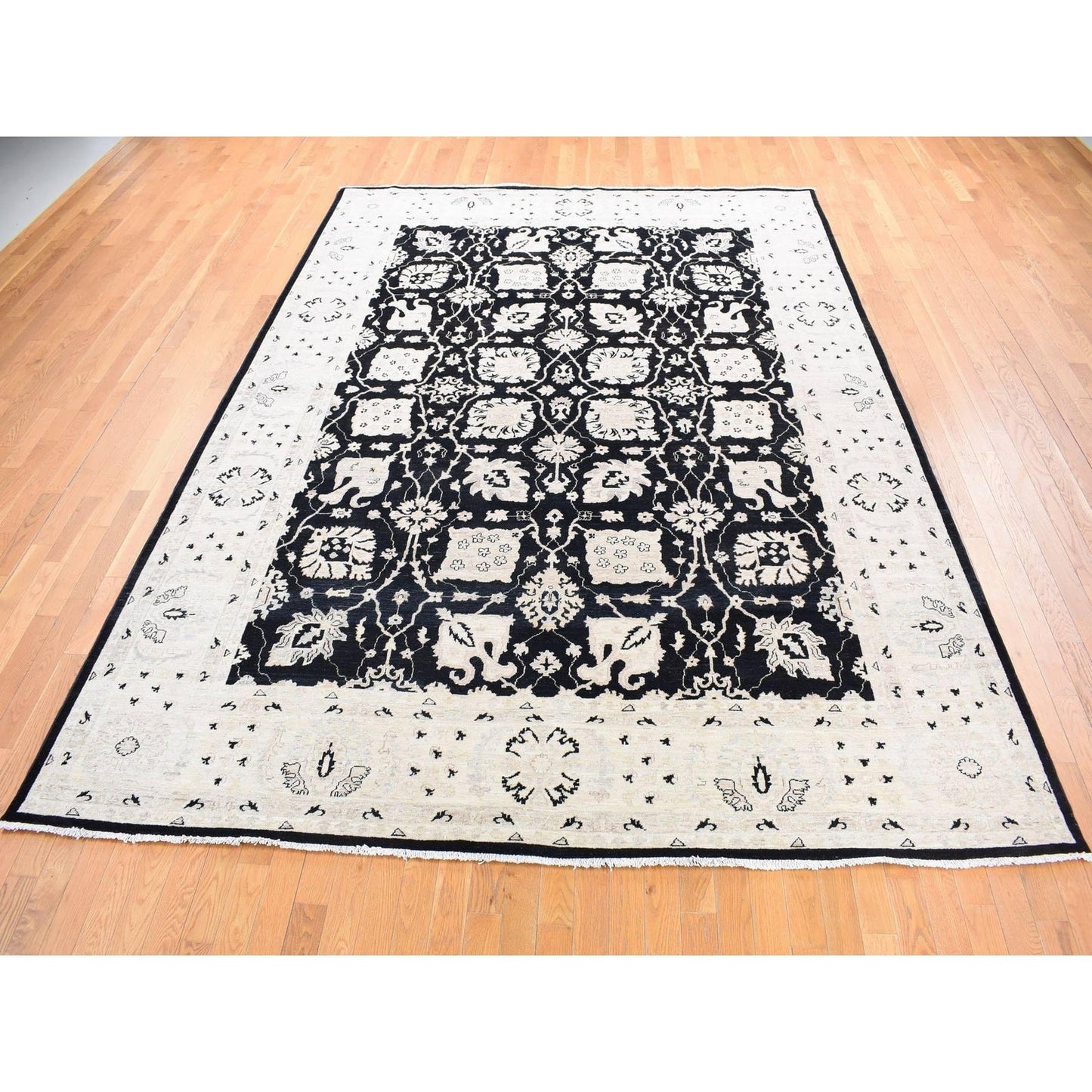 8'10"X12' Black Pure Wool Hand Knotted Afghan Peshawar Rug