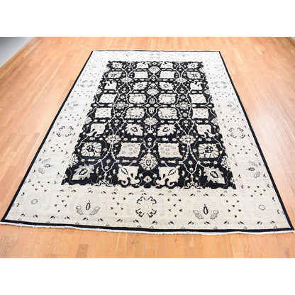 8'10"X12' Black Pure Wool Hand Knotted Afghan Peshawar Rug