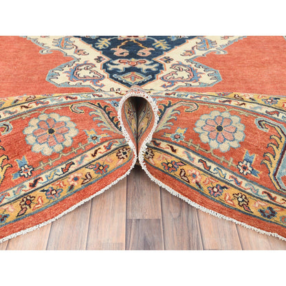 9'1"X11'8" Orange Afghan Peshawar Bookshaish Pure Wool Hand Knotted Rug