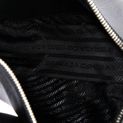 Prada Saffiano Leather Double Triangle Logo Zip Shoulder Bag