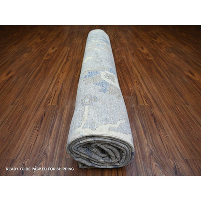 12'X15'6" Gray Hand Knotted Afghan Angora Oushak Pure Wool Oversized Rug