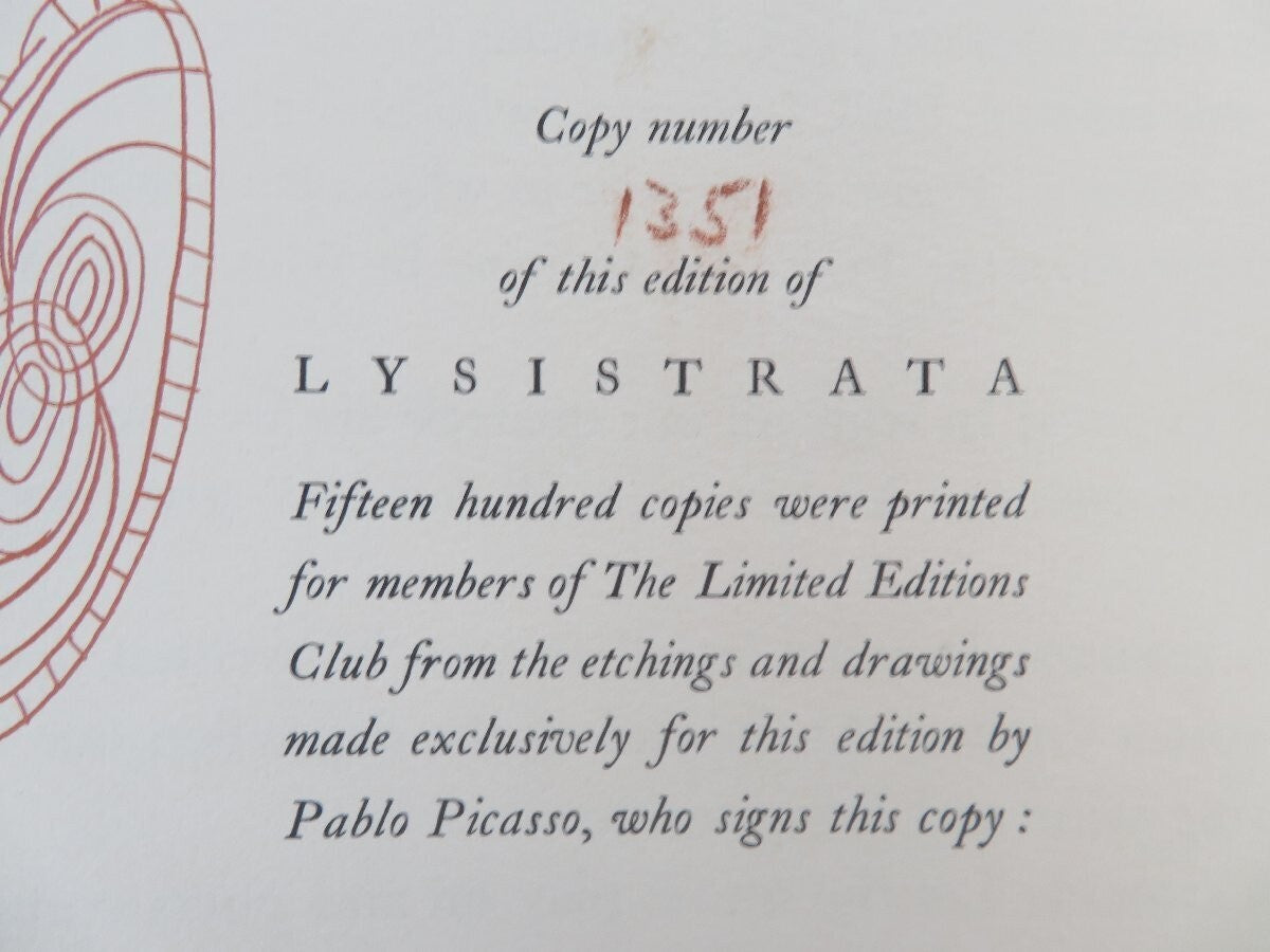 Aristophanes, Gilbert Seldes, Pablo Picasso Lysistrata 1934 Signed Picasso