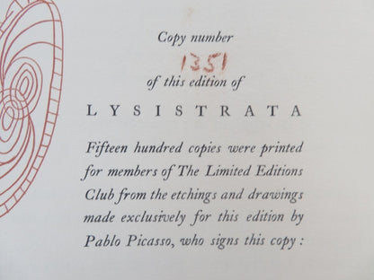 Aristophanes, Gilbert Seldes, Pablo Picasso Lysistrata 1934 Signed Picasso