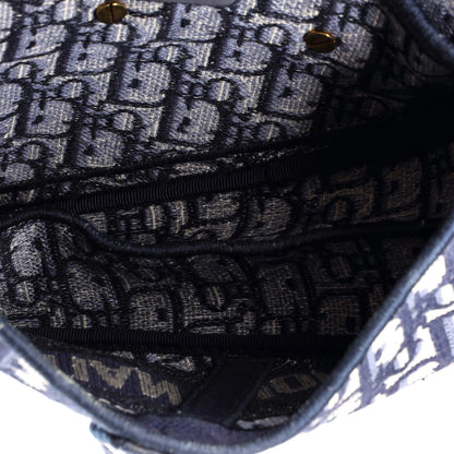 Christian Dior Saddle Handbag Logo Embroidered Oblique Canvas Medium
