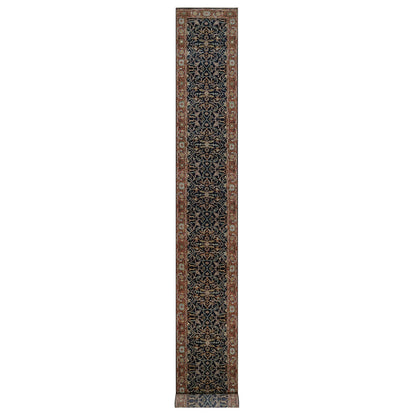 2'6"X22' Navy Antiqued Fine Heris Recreation Hand Knotted Wool Runner Rug