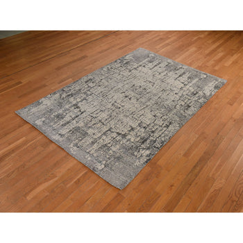 6'X9' Oyster Gray Fossil Design All Wool Hand Knotted Modern Oriental Rug
