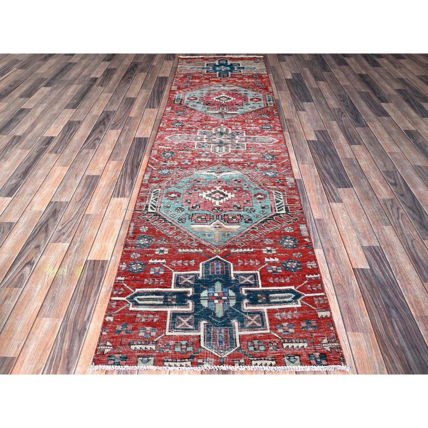 2'7"X9'3" Ajax Red Vintage Zoroastrian Hand Knotted Pure Wool Runner Rug