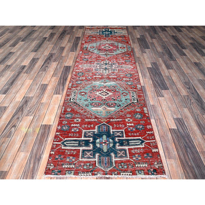 2'7"X9'3" Ajax Red Vintage Zoroastrian Hand Knotted Pure Wool Runner Rug