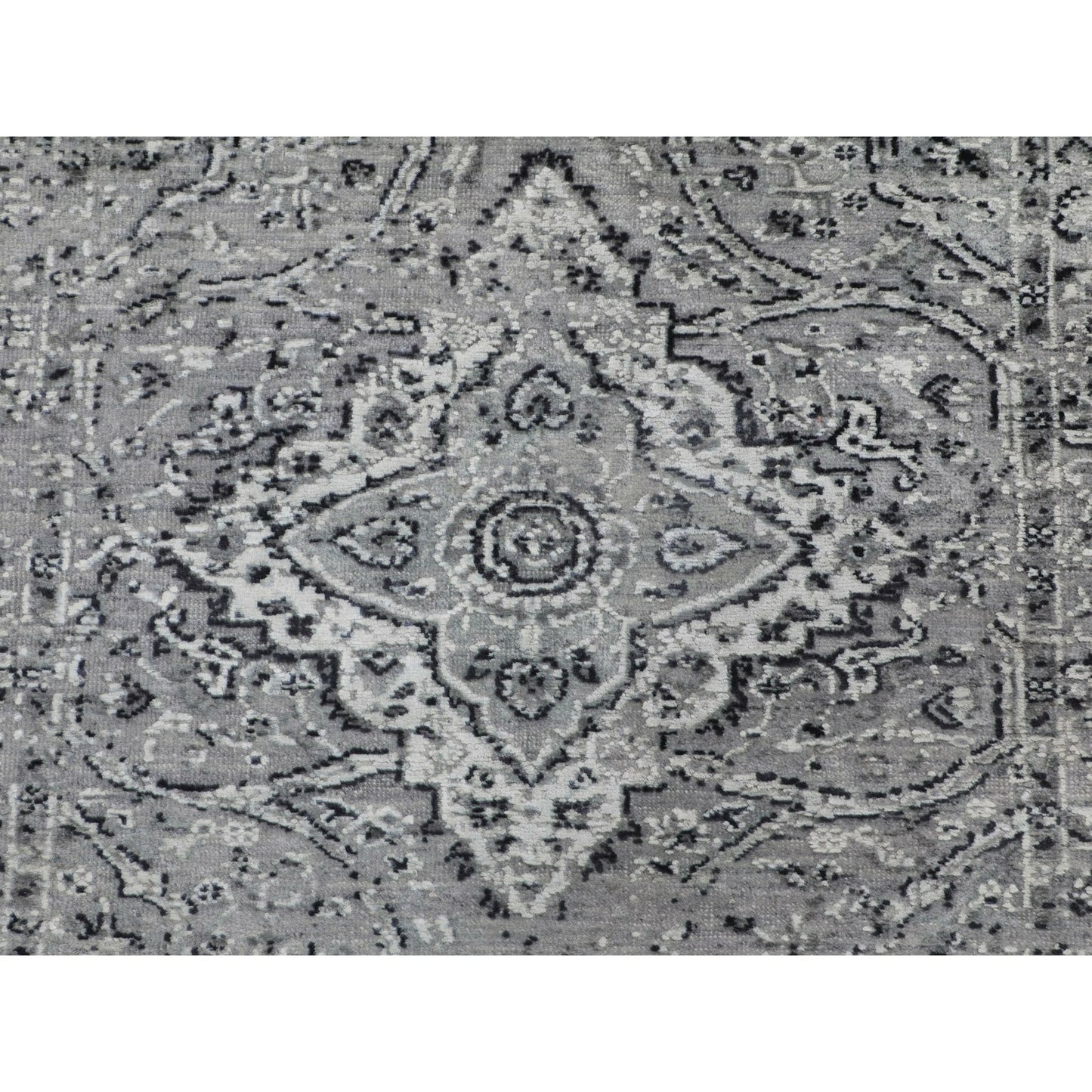 3'1"X5'1" Gray Farsian Silk With Textured Wool Hand Knotted Oriental Rug