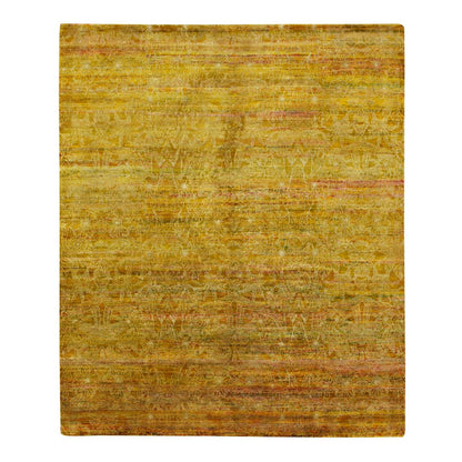 8'X9'3" Golden Brown With Green Modern Design Sari Silk Hand Knotted Rug