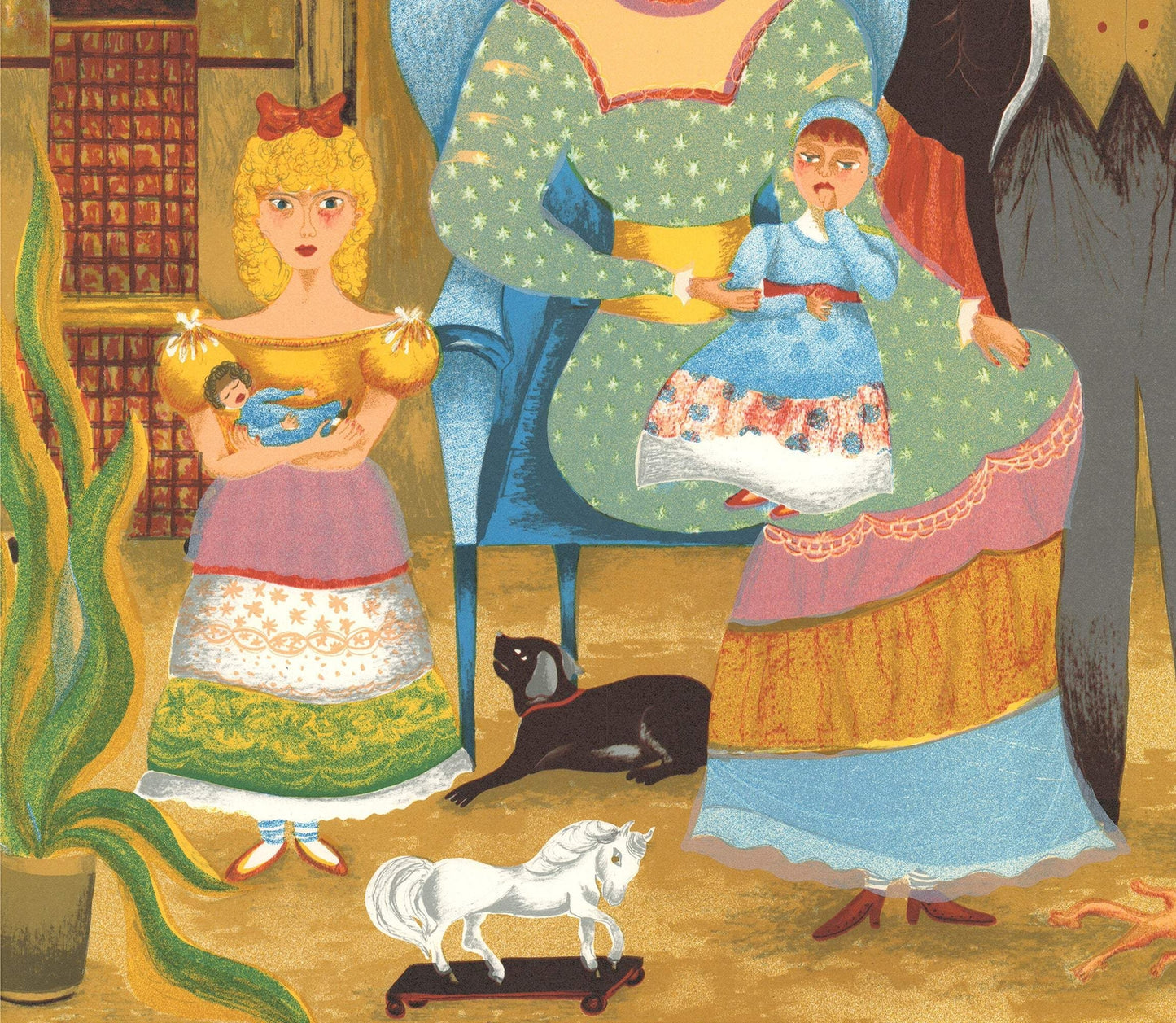 Lee Dubin Family Portrait Signed " Lithograph Folk Art Multico