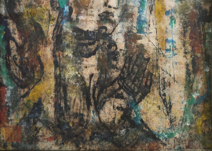 Kong Baiji (China) - Stone Buddha Unique Oil Stick On Paper Original Painting