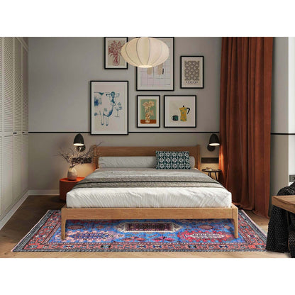 6'X7'8" Blue Afghan Ersari Caucasian Design Revival Hand Knotted Wool Rug