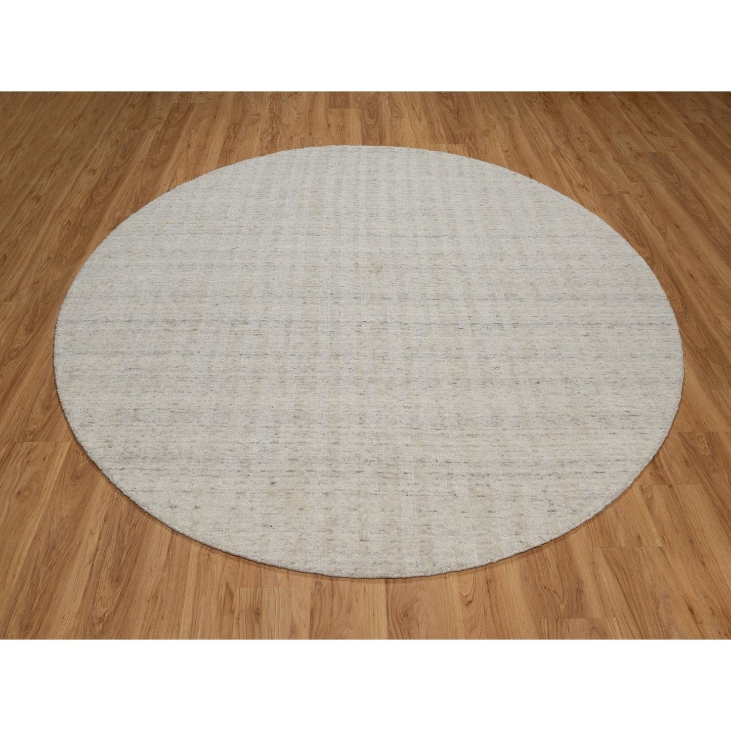8'X8' Ivory Natural Wool Vertical Stripes Design Hand Loomed Round Rug