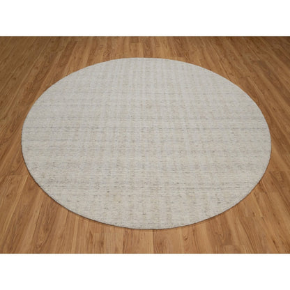 8'X8' Ivory Natural Wool Vertical Stripes Design Hand Loomed Round Rug