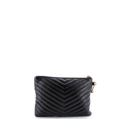 Saint Laurent Classic Monogram Wristlet Pouch Matelasse Chevron Leather Small